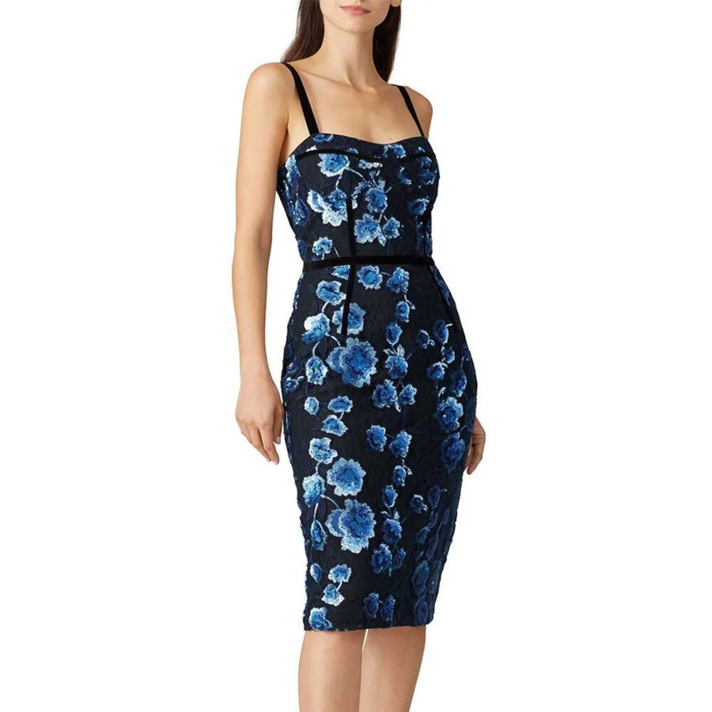 Bronx & Banco Camille Blue Sequin Floral Pencil Dress Size M